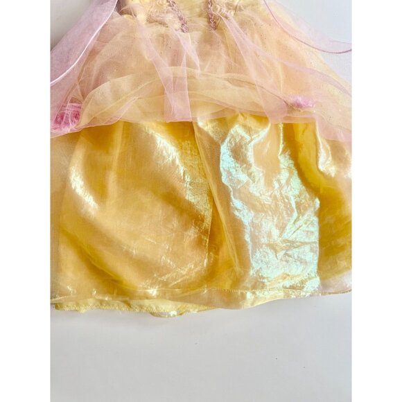 Girls' DISNEY Belle Yellow Glitter Satin Tulle Rosette Dress Costume, Size 4 - Picture 10 of 14